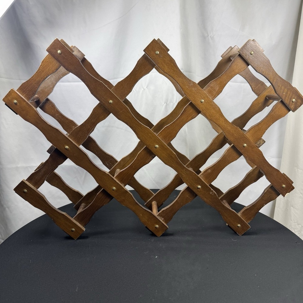 Vintage Wooden Folding Accordion Style‎ Wine 8 Bottle Rack